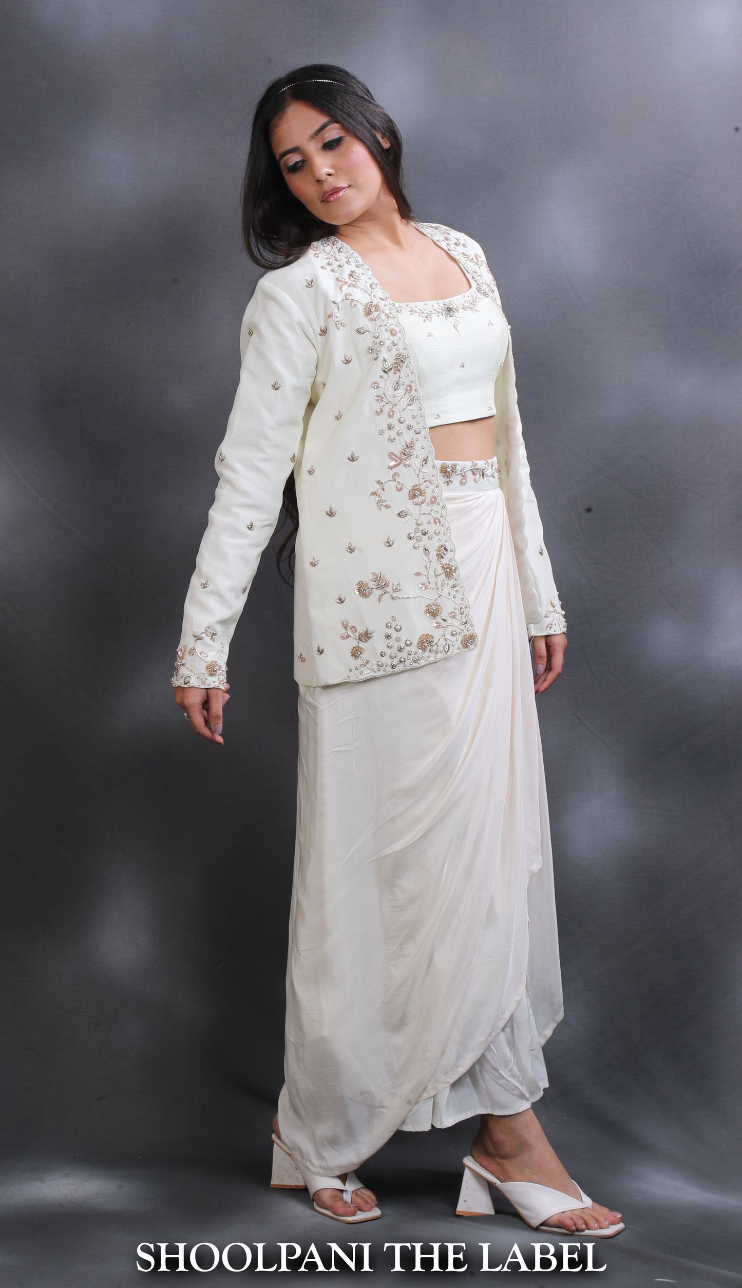 Off-white Drape Skirt with Blazer Set