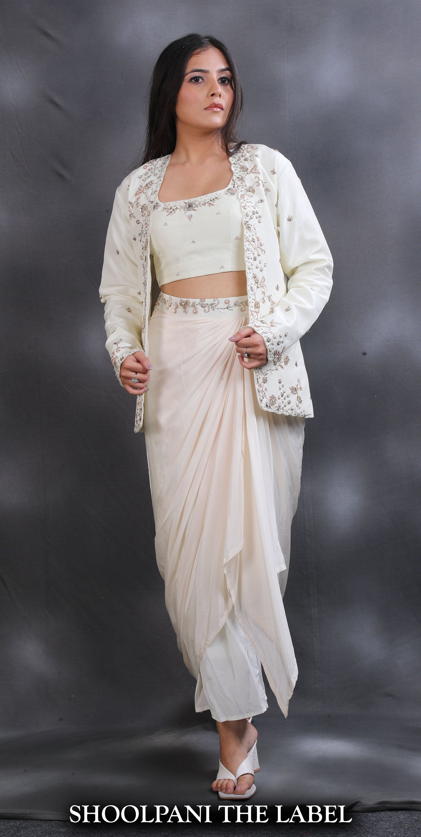 Off-white Drape Skirt with Blazer Set