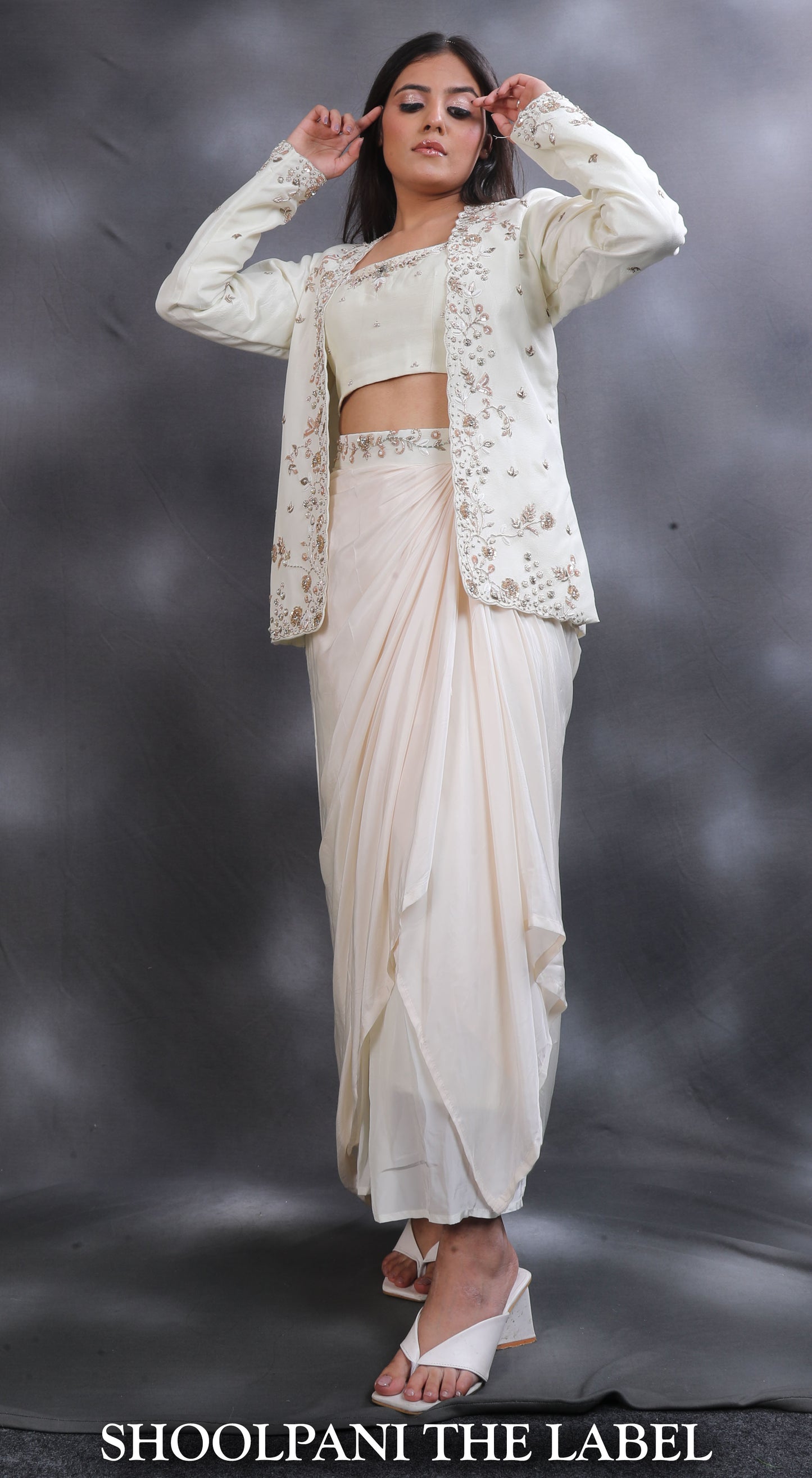Off-white Drape Skirt with Blazer Set