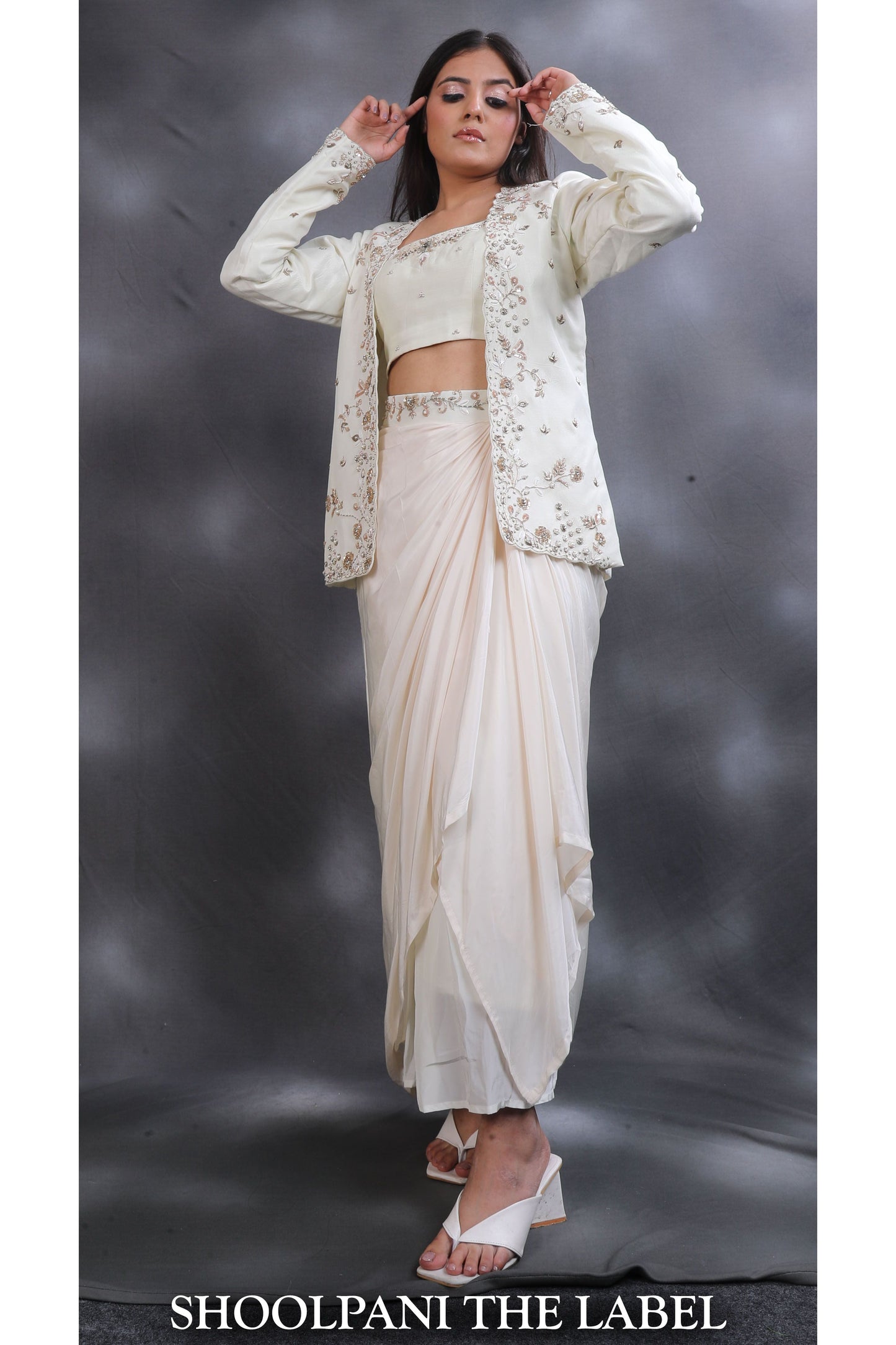 Off-white Drape Skirt with Blazer Set