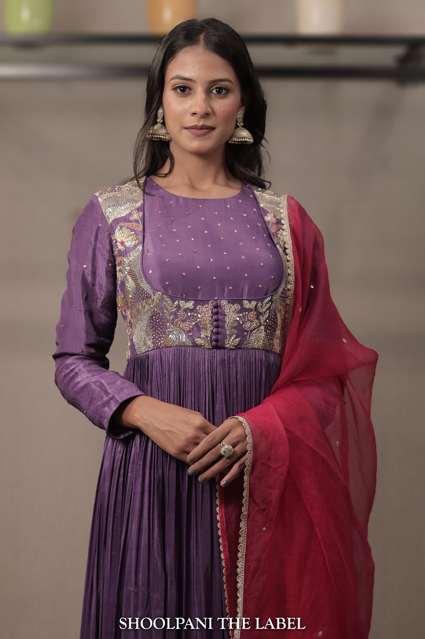 Regal Purple Embroidered Anarkali with Silk Organza Dupatta – Vasant Collection