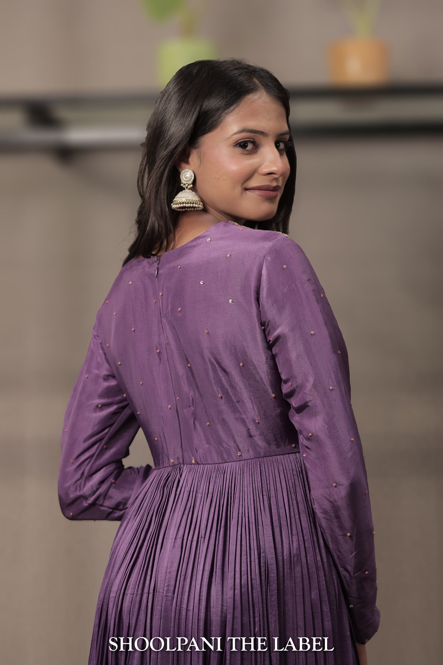 Regal Purple Embroidered Anarkali with Silk Organza Dupatta – Vasant Collection