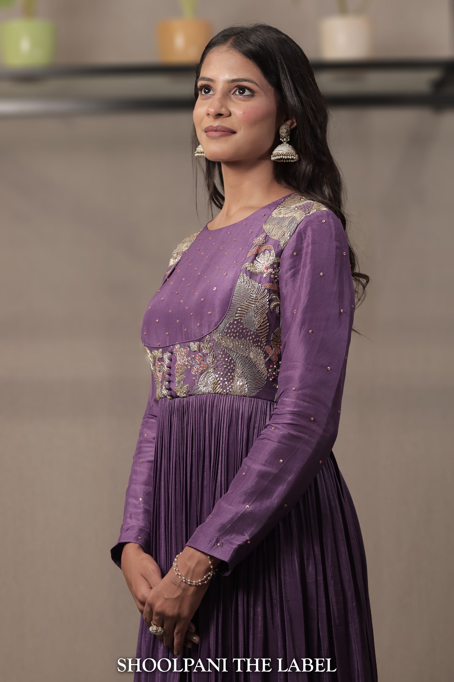 Regal Purple Embroidered Anarkali with Silk Organza Dupatta – Vasant Collection