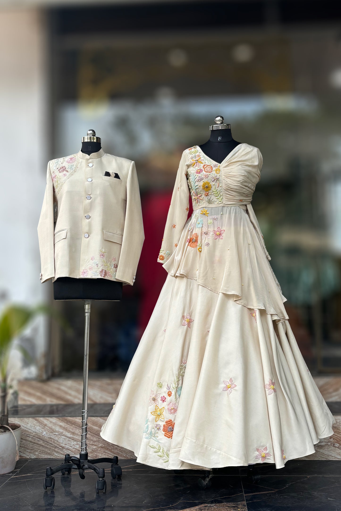 Western Peplum Top With Flowing Skirt & Jodhpuri Jacket paired with pant