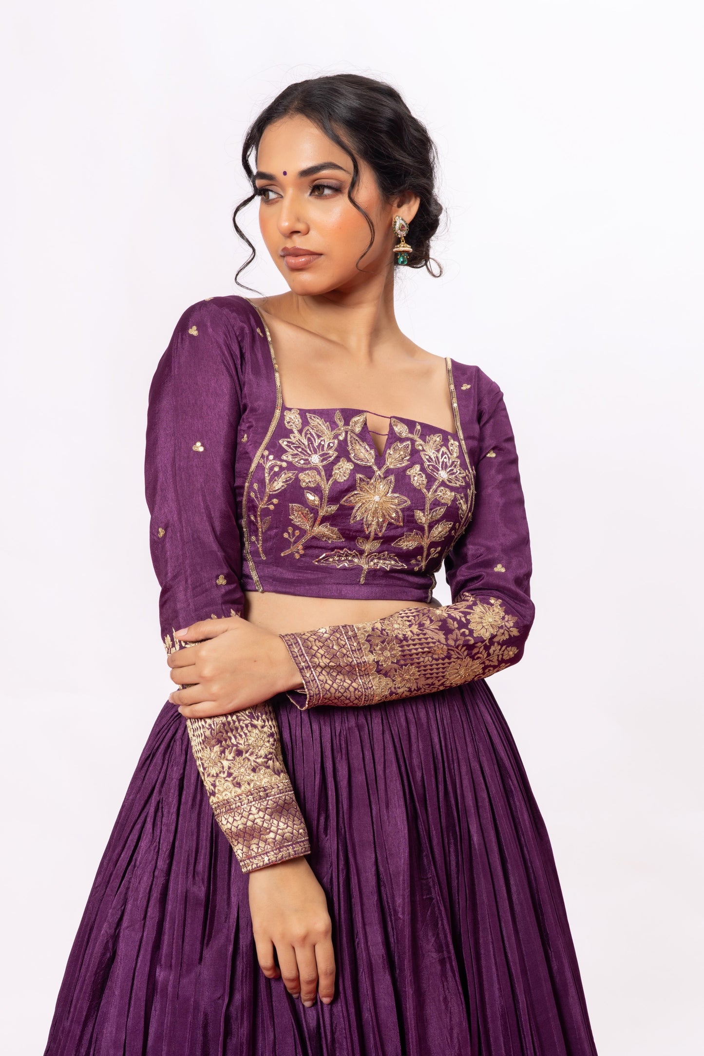 Sitarah Grape Purple Banarasi Panel Lehenga Set with Organza Dupatta