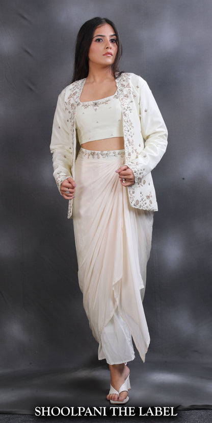 Off-white Drape Skirt with Blazer Set