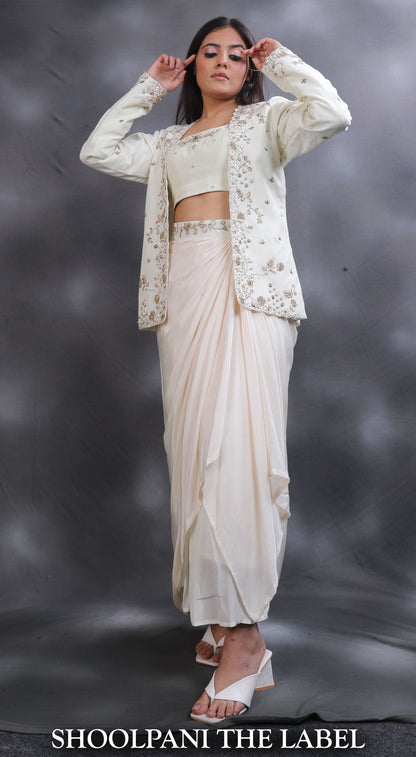 Off-white Drape Skirt with Blazer Set