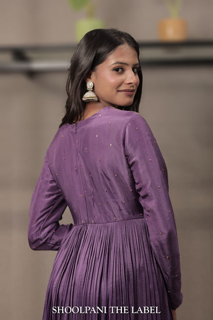 Regal Purple Embroidered Anarkali with Silk Organza Dupatta – Vasant Collection