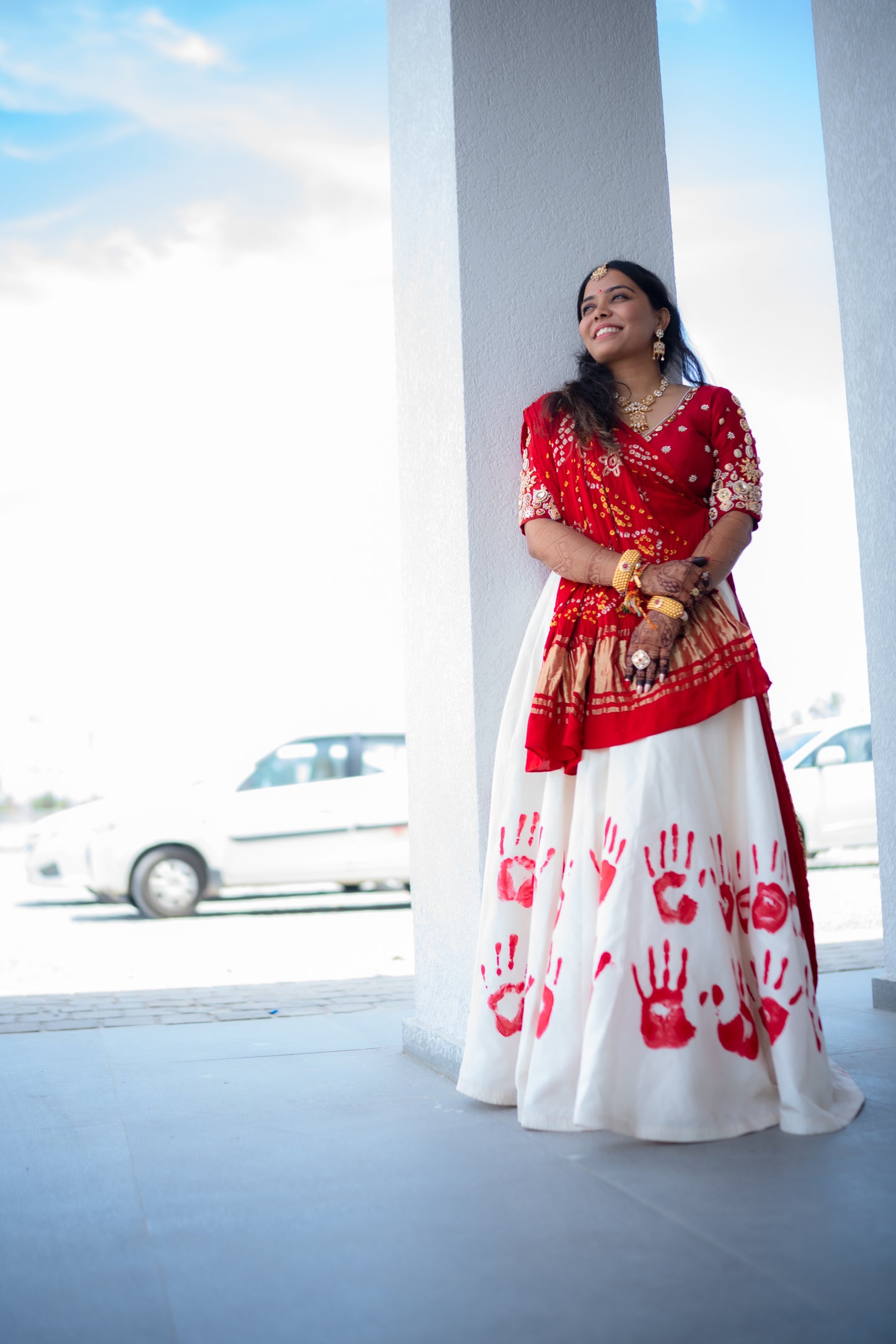 Hand imprint Lehenga with Jadau Jewelry Blouse