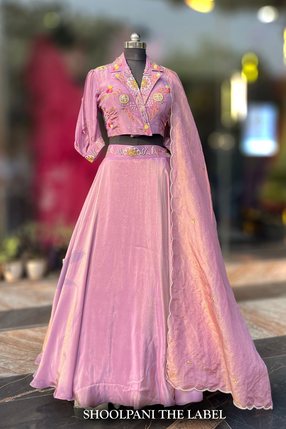 Lavender Lehenga Set With Collared Handwork Blouse Ensemble