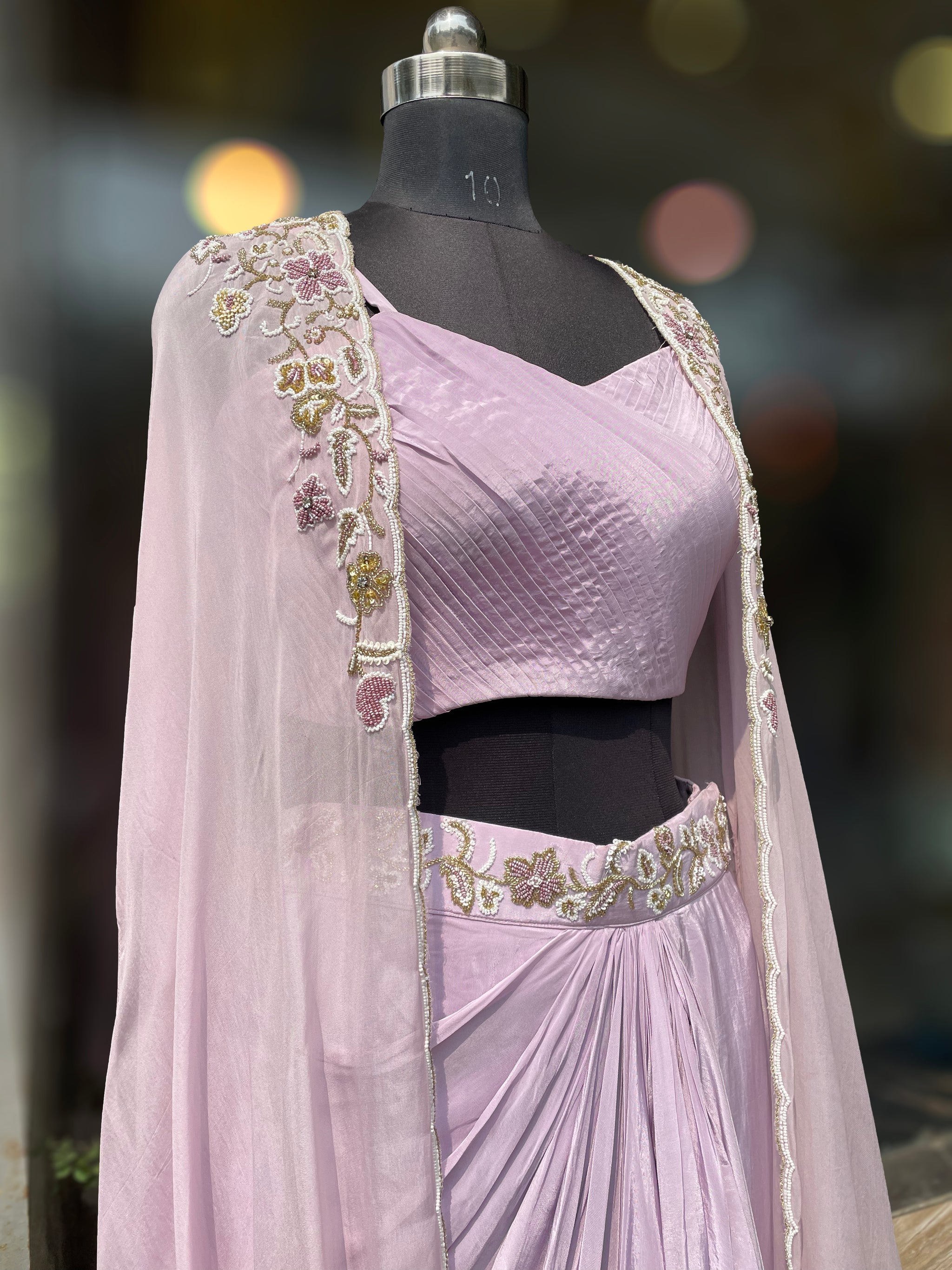 Lavender Draping Skirt Set with Shrug