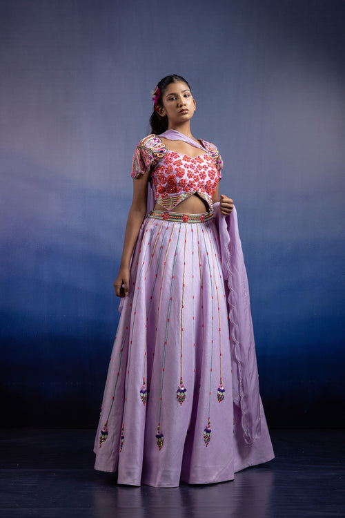 Gulnaar Lilac Beaded Carnival Lehenga Set
