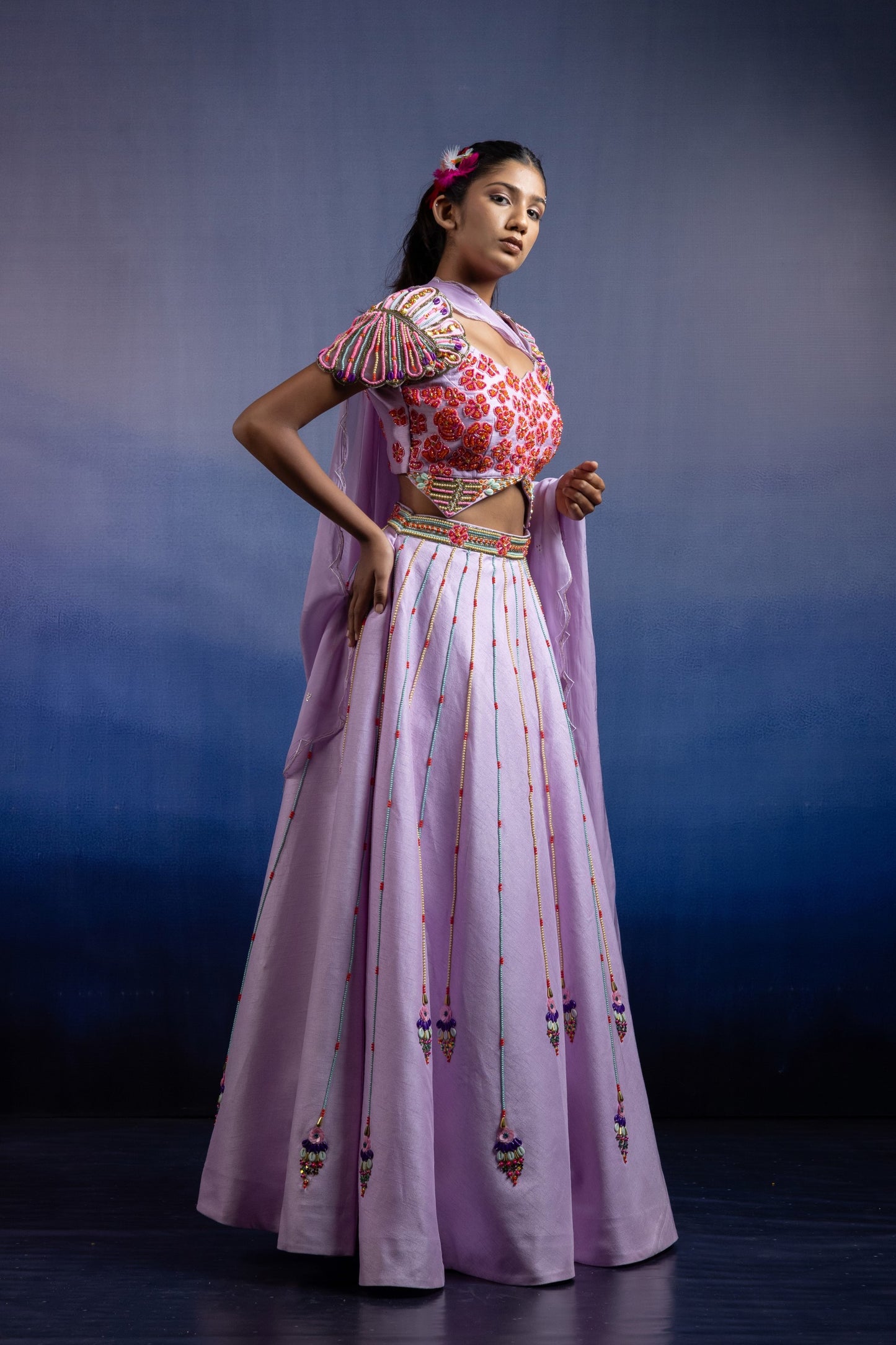 Gulnaar Lilac Beaded Carnival Lehenga Set
