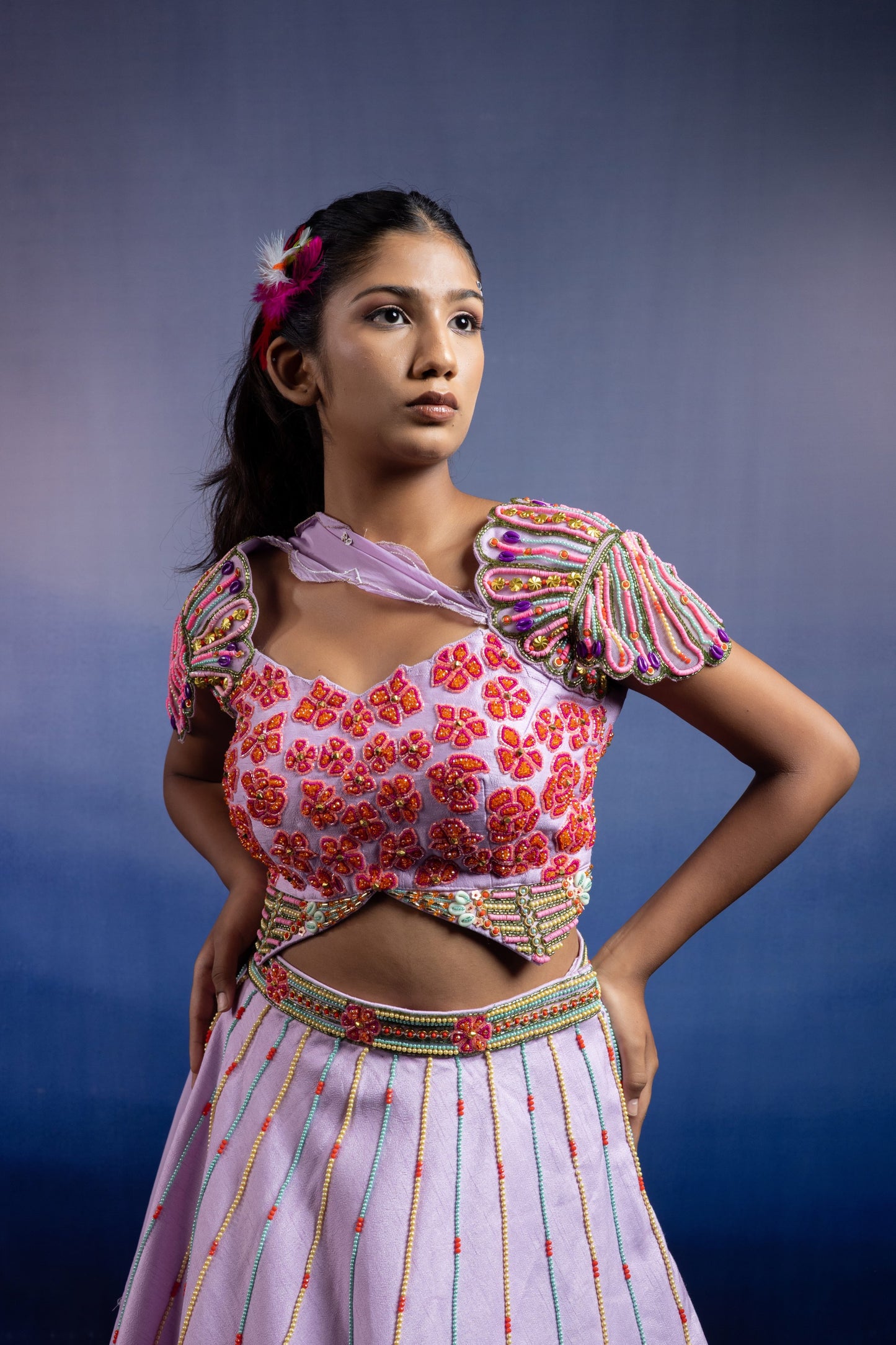 Gulnaar Lilac Beaded Carnival Lehenga Set