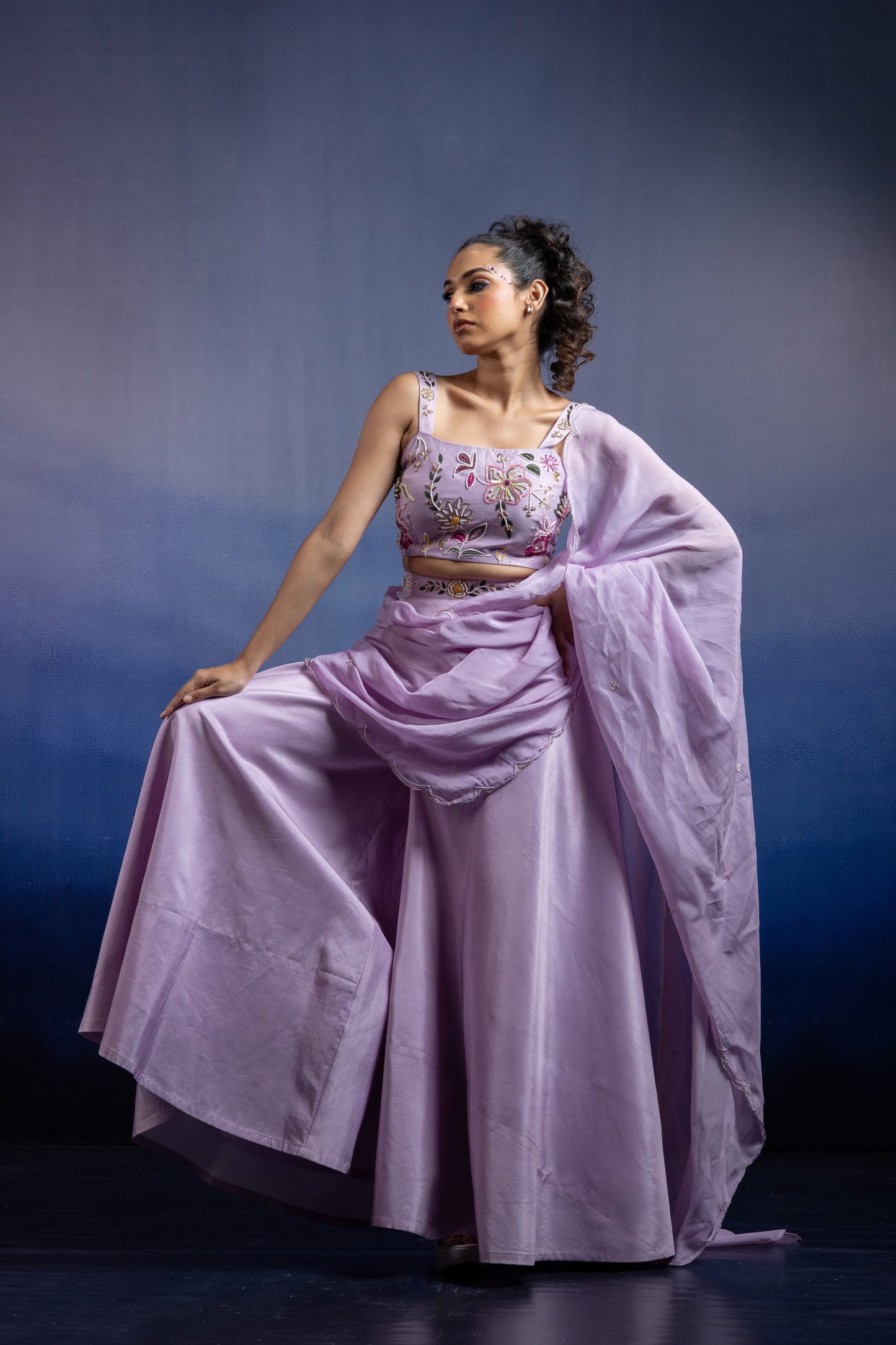 Gulabika Floral Palazzo Set Lavender