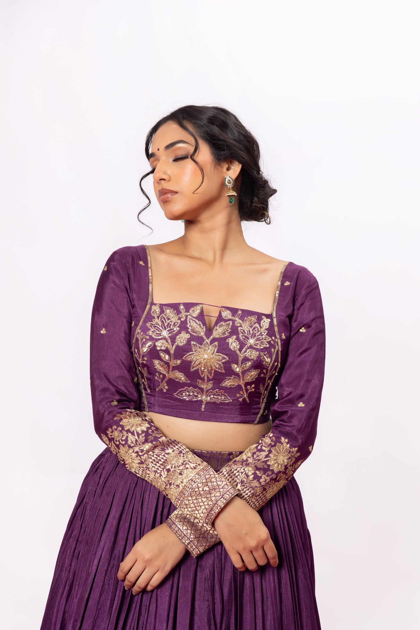 Sitarah Grape Purple Banarasi Panel Lehenga Set with Organza Dupatta
