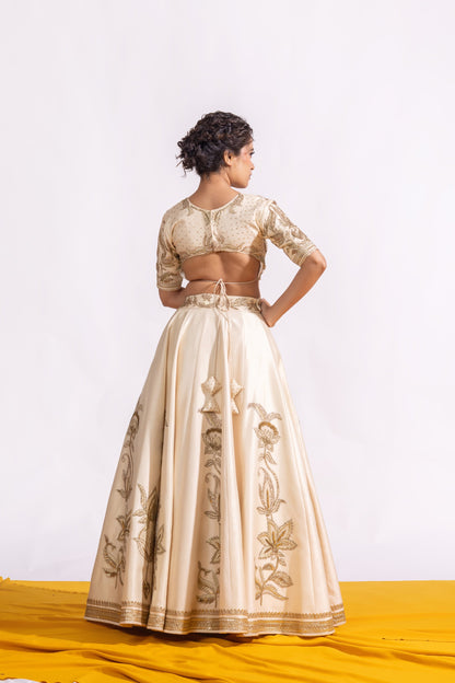 Sitarah Ivory Bemberg Raw Silk Kalidar Lehenga Set — Heavy Zardozi Pitta with Organza Silk Dupatta