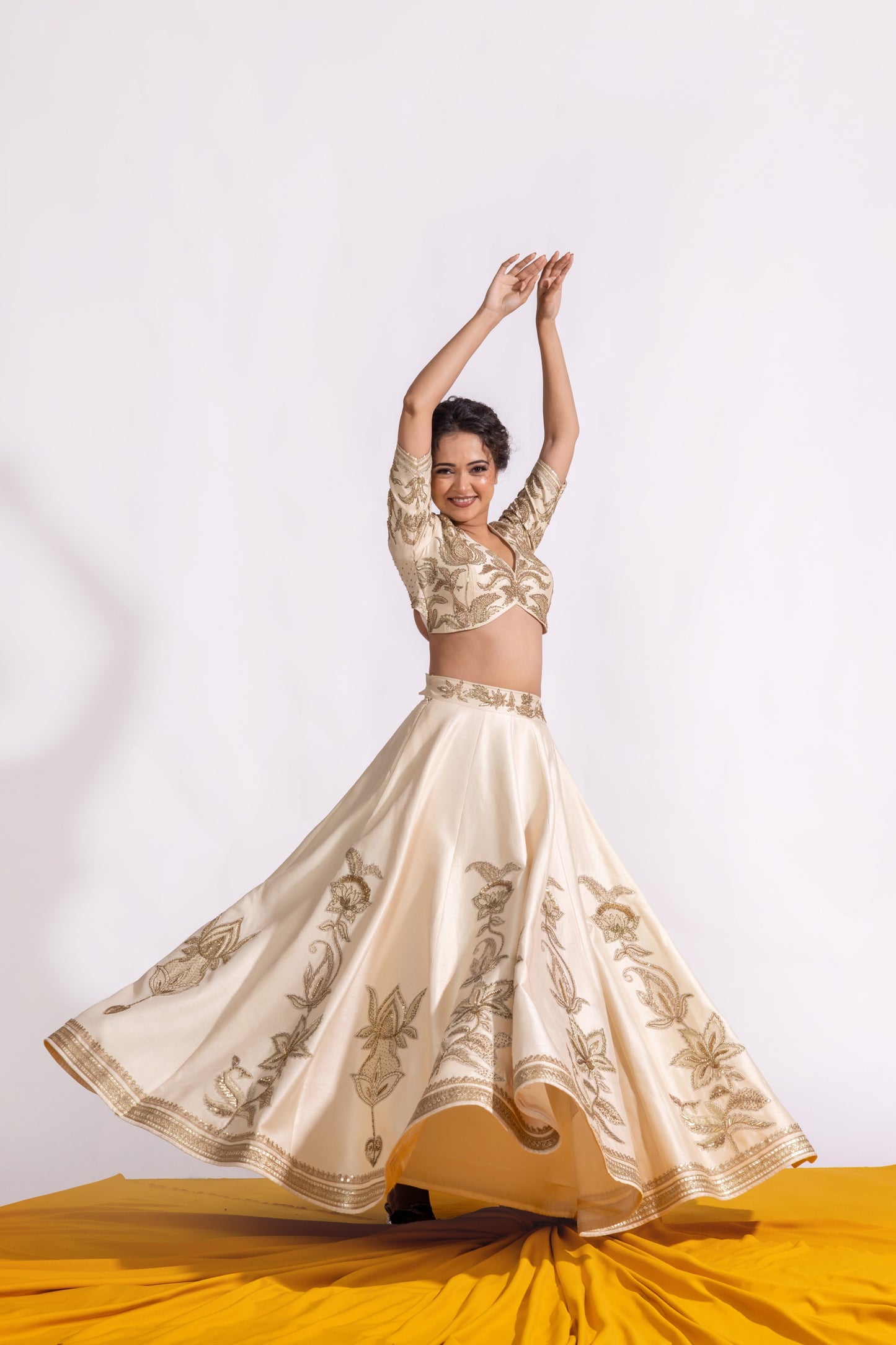 Sitarah Ivory Bemberg Raw Silk Kalidar Lehenga Set — Heavy Zardozi Pitta with Organza Silk Dupatta