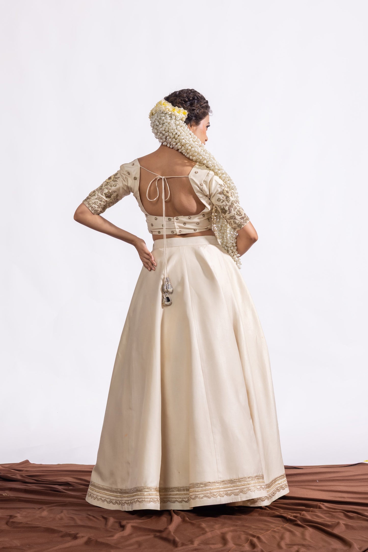 Sitarah Ivory Silk Lehenga Set — Heavy Zardozi Pitta Blouse with Lotus Buti Organza Dupatta