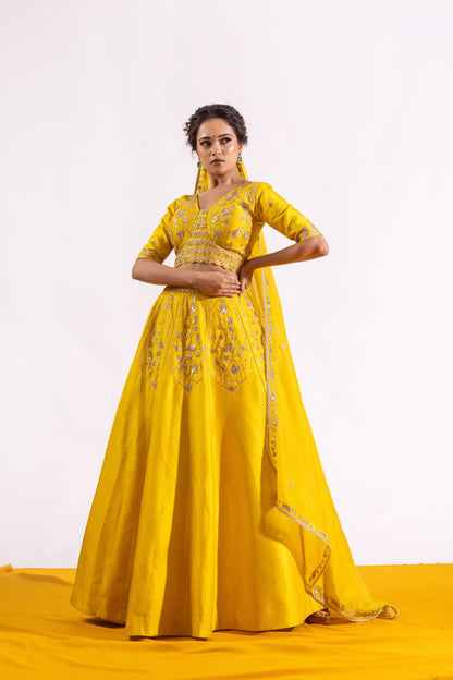 Sitarah Yellow Silk Lehenga Set — Hand Gota Patti with Glass Organza Dupatta