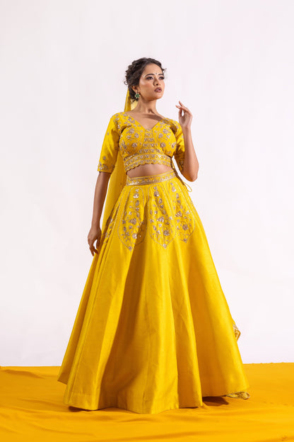 Sitarah Yellow Silk Lehenga Set — Hand Gota Patti with Glass Organza Dupatta