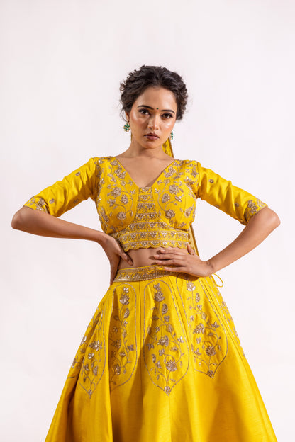 Sitarah Yellow Silk Lehenga Set — Hand Gota Patti with Glass Organza Dupatta